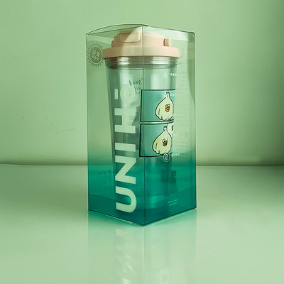 工厂直销渐变色pvc水杯塑料盒pet透明包装盒pp磨砂折盒日用品彩盒