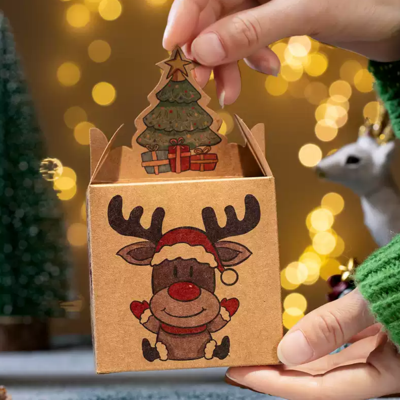 創意平安果包裝盒制作 圣誕禮品牛皮紙盒印刷 折疊牛軋糖白卡盒子