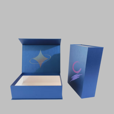 蓝色翻盖书型礼盒天地盖帽子包装盒围巾蝴蝶结抽屉盒一片式折叠盒